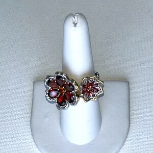 NWOT Gems en Vogue Sterling 18K Accent Genuine Gemstone 2 Flower Designer Ring